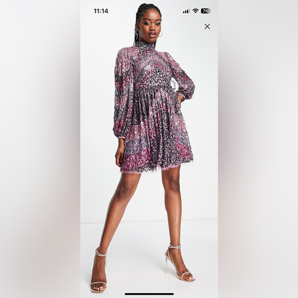 Sequin mock neck dress